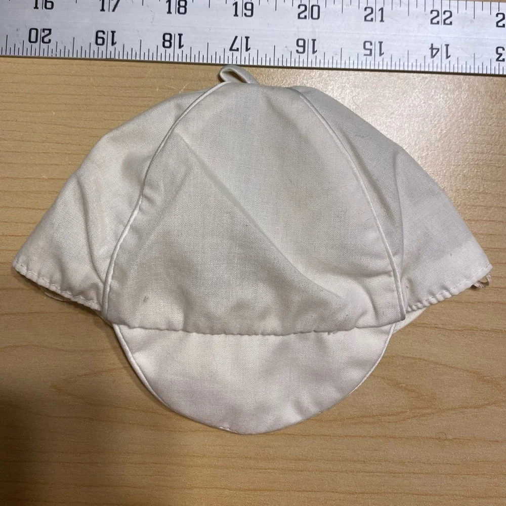 70s Newborn Baby Cap With Satin Trim Ivory Vintage 1977